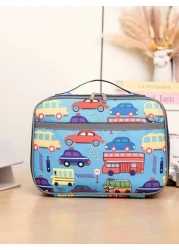 1 New Nylon Material Boy And Girl Cute Cartoon Pattern Lunch Bag Large Capacity Zipper Closure Fashionable And Casual Suitable For Daily Outings Travel And School