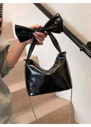 1pc Pu Sweet And Cute Princess Style Bow Solid Color Handbag Korean French Exquisite Aesthetic Niche Design Comfortable Chain Shoulder Messenger Bag Versatile Casual Highly Attractive Bag Suitable For
