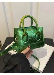 حقيبة كتف/حقيبة عبر الجسم أنيقة وعصرية بتصميم أنيق، ذات موحد اللون، لامع، قوام قماش الإبط مع سلسلة ، بطبعة تمس