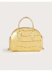1pc Girls Crocodile Grain PU Shell Handbag Minimalist Chain Shoulder Crossbody Bag