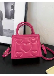 1pc Pu Zipper Opening And Closing Fashionable Small Fresh Love Indentation Handbag Korean Simple Solid Color Versatile Shoulder Messenger Bag Niche Design Comfortable Adjustable Shoulder Strap Versati