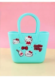 Sanrio Hello Kitty Cute Cartoon Colorful Perforated DIY Silicone Handbag Student Storage Bag School Bag Beach Bag For Children