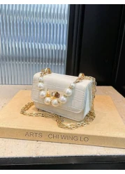 1pc Crocodile Pattern Jelly Bag Children s Handbag Coin Purse Pearl Crossbody Small Bag Exquisite And Fashionable Pearl Handbag Small Square Bag Suitable For Girls To Go Shopping Daily Use Attend Part