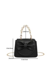 1 Piece Pu Magnet Closure Fashion Sweet Lychee Pattern Faux Pearl Bow Handbag Niche Design Highly Attractive Chain Mini Shoulder Crossbody Change Lipstick Bag Suitable For Teenagers Travel Shopping Pa