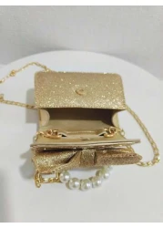 حقيبة يد لأطفال عصرية باللؤلؤ الجديدة، هدية للأطفال في المهرجان، جلد بو بشكل عقدة عقدة الفراشة فاشن ميني حقيب