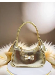 Rhinestone Pearl Bow Decor Girls Handbag New Autumn Winter Fashion Kid s Mini Bag Princess Style Coin Purse Cute Tote Bag Christmas Gift Birthday Present Candy Bag Lipstick Case Accessory Pouch Snack