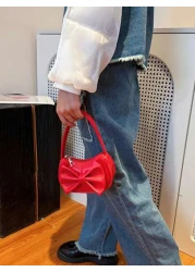 1pc Sweet Pu Bow Handbag Shoulder Bag Underarm Casual Fashion Solid Color Small To Meet Basic Storage Needs A Variety Of Colors Available Exquisite Versatile Can Match Any Style Suitable For Daily Tra
