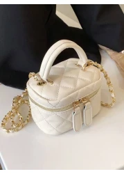 1pc Rhinestone Embroidery Mini Handbag Personalized Creative Chain Bag Lipstick Bag Crossbody Small Square Bag Comfortable Fabric Light And Large Capacity Adjustable Shoulder Strap The Internal Space