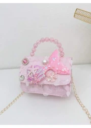 1pc Handbag Lace Flower Beaded Bag PU Sequin Mini Bag Girls Shoulder Bag Cute Fish Decor Pouch Accessory Snap Closure Coin Purse Suitable For Kids Travel Shopping Fashion Outfit Coin Purse Storage