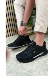 Allyup Black Silver Mesh Comfortable Walking Sneakers - Breathable, Thick Sole, Men's Lace-up 8011