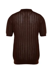  Collection Brown Polo Neck Knitwear T-Shirt - Regular Fit, Cotton, Short Sleeve - Tmnss23Po00024
