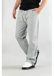 bombe Men's Gray Comfortable Fit Bagy Trousers Linen Belted Drawstring Soft Fabric Blend Trousers