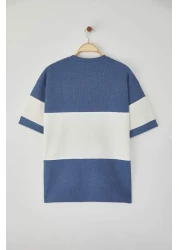  Collection تي شيرت Indigo مقاس كبير مع كتل ملونة Doe Kusma TMNSS25TS00065