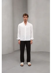 Bürke Summer Linen Textured Long Sleeve White Men's Shirt