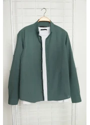  Collection Dark Green Slim Fit Epaulettes Shirt - Long Sleeve, 100% Cotton, Tmnss20Go0189