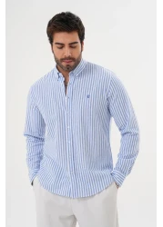 Catto Peak قميص رجالي عادي من القطن المغسول مخطط