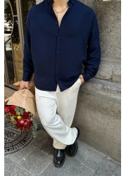 Livio Ferri قميص Napas رجالي كبير الحجم بمظهر الكتان