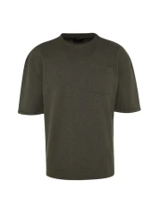  Collection Khaki Color Oversize Crew Neck Pocket T-Shirt - Tmnss23Ts00077 with Tag Detail