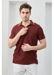 RAVANELLI Men's Non-Shrink Cotton Fabric Slim Fit Slim Fit Polo Neck T-Shirt