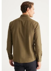 AC&Co / Altınyıldız Classics Men's Khaki Oxford Slim Fit Shirt - Easy Iron, Button Collar, Cotton