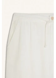 Defacto 100% Cotton Linen Look Trousers Elastic Waist Slim Fit Slim Fit Pocket Straight Leg D2671Ax25Sm