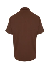  Collection Summer Textured Wrap Knitted Shirt - Brown, Regular Fit, Short Sleeve Tmnss23Go00055