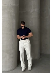 Livio Ferri بنطال رجالي من القماش ذو ثنيات فضفاضة