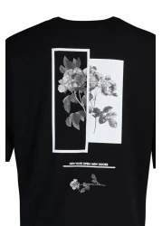  Collection Black Oversize/Wide Cut Crew Neck Back Printed 100% Cotton Short Sleeve T-Shirt Tmnss21Ts1223