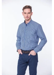 Fitmens قميص رجالي كلاسيكي بأكمام طويلة من King Check مع صندوق هدايا Fs- 001258 - ساكس بلو