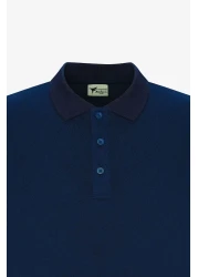 AC&Co / Altınyıldız Classics Men's Shrink-Resistant Cotton Fabric Slim Fit Narrow Cut Navy Blue Roll-Free Polo Collar T-Shirt