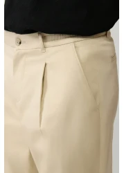 Avva Men's Beige Relaxed Fit Cotton Blend Classic Waist Trousers A41Y3037