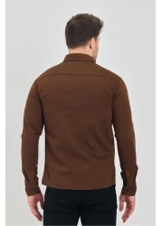 YXC Trend Maker Men's Brown Slim Fit Slim Fit Cotton Jeans Shirt