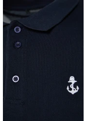  Collection Navy Blue Regular/Normal Cut 100% Cotton Embroidered Polo Neck T-Shirt Tmnss23Po00031