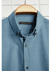  Collection Blue Slim Fit Cotton Shirt with Epaulettes - TMNSS20GO0189