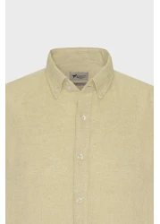 AC&Co / Altınyıldız Classics Yellow Linen Comfort Fit Men's Shirt - Relaxed Fit, Buttoned Collar