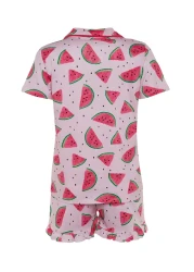  Collection Watermelon Print Pink Cotton Ruffled Shorts Pajamas Set - Thmss21Pt0670