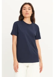 AC&Co / Altınyıldız Classics Men/Unisex Navy Blue 100% Cotton Slim Fit Slim Fit Crew Neck Basic T-Shirt