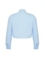  Collection قميص قصير منسوج باللون الأزرق - تفاصيل الجيب، مقاس عادي TWOSS24GO00098