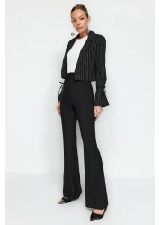  Collection High Waist Black Flare Woven Fabric Pants - Bell Bottom Twoaw20Pl0094