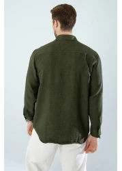 YXC Trend Maker قميص كتان كبير الحجم من القطن ذو قصة مريحة باللون الكاكي للرجال (المنتج ذو قصة واسعة)