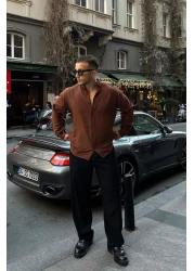 Livio Ferri Zoro Men's Extra Soft Linen Look Shirt Long Sleeve, Lightly Textured