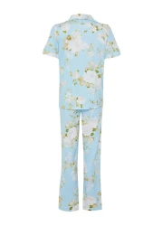  Collection Blue 100% Cotton Floral Print Knitted Pajamas Set Thmss20Pt0062