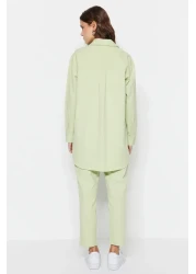  Modest Green Woven Cotton Shirt-Pants Set TCTSS23US00065