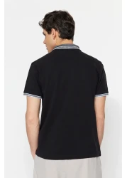  Collection تيشيرت أسود بقصة ضيقة بياقة بولو - 100% قطن TMNSS22PO00014