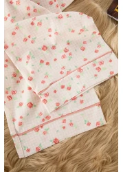  Collection 100% Cotton Ecru Floral Print Pajamas Set - Thmaw25Pt00202