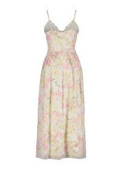  Collection فستان طويل منسوج من الشيفون مزين بنقشة زهور بيضاء على شكل حرف A TWOSS23EL02013