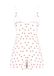  Collection طقم بيجامة محبوك من القطن الأبيض 100% دانتيل محبوك على شكل قلب مع حمالات وشورت THMSS24PT00106