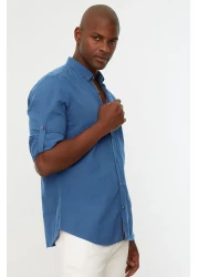  Collection Indigo Slim Fit Epaulettes Shirt - Long Sleeve, 100% Cotton, Tmnss20Go0189