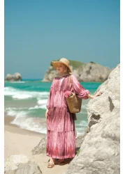 LOCCO فستان نسائي منقوش خشبي فوشيا