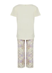  Collection Knitted Capri Pajama Set - Yellow Floral Pattern THMSS24PT00210
